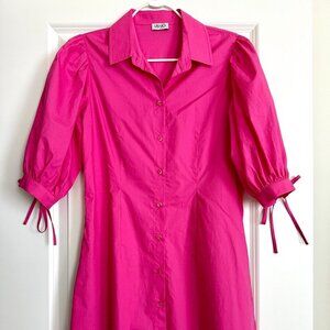 Women's LIU JO Pink Short Puff Sleeve Cotton Mini Shirt Dress Size IT42 US6
